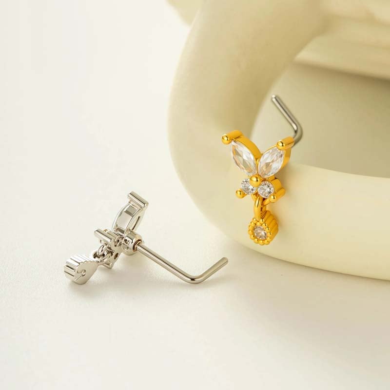 1 pièce de piercing de nez papillon en cuivre doré et zircon pour femme Image3