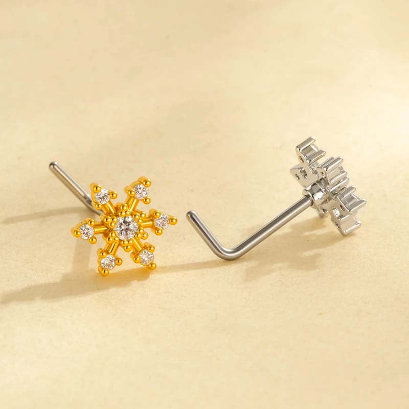 1 piercing de nez flocon de neige en cuivre doré et zircon pour femme Image3