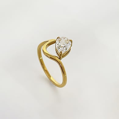 1 Piece Stainless Steel Gold Color Gemstone Ring h5 