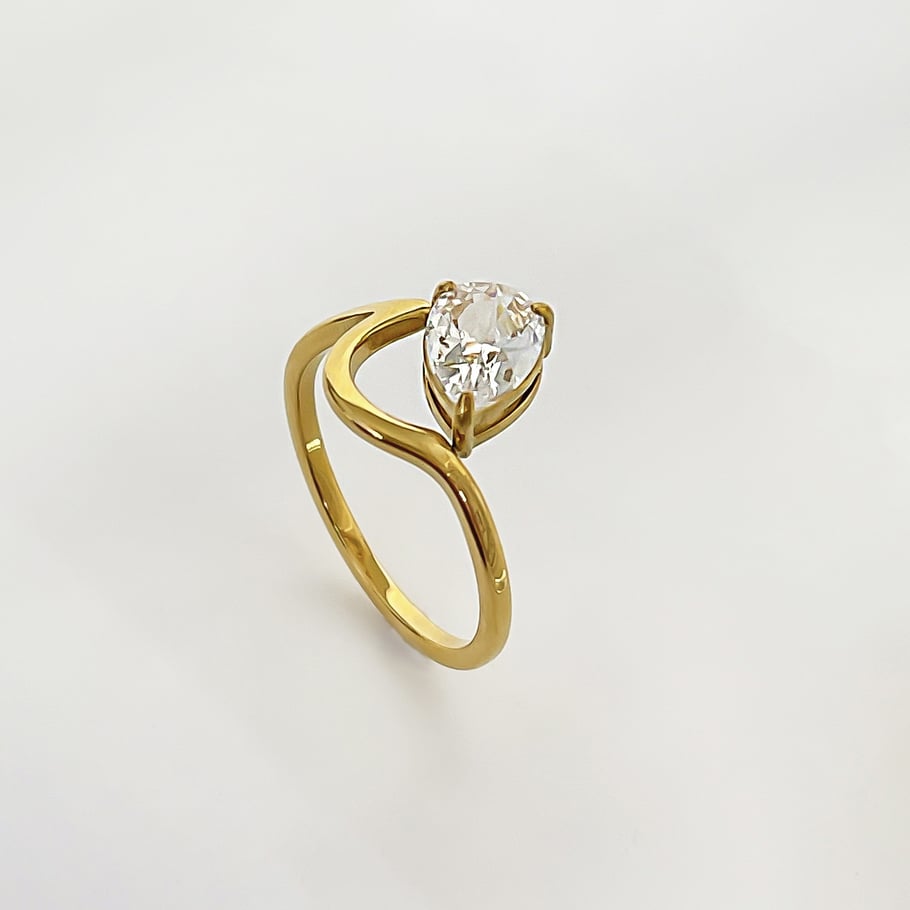 1 Piece Stainless Steel Gold Color Gemstone Ring 