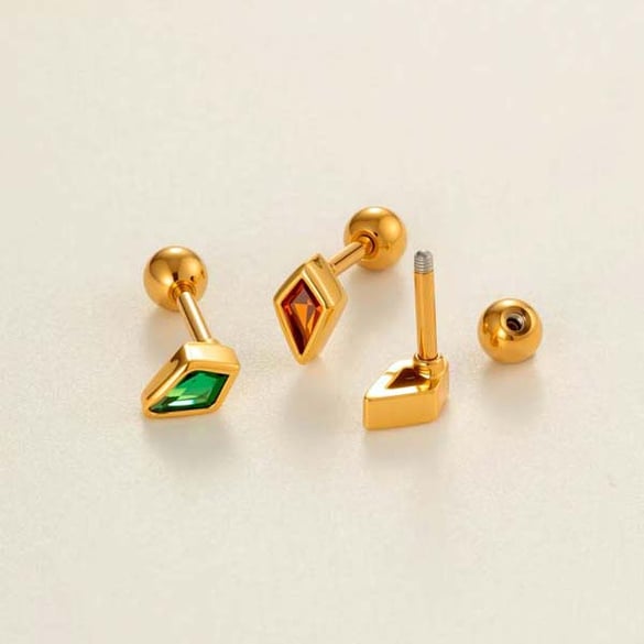 1 Piece Daily Rhombus Copper Gold Color Zircon Women's Piercings Earrings