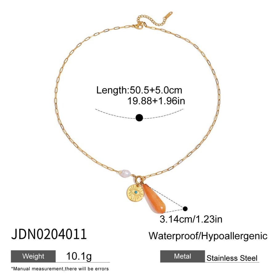 1 pezzo di collana con ciondolo da donna in acciaio inossidabile color oro con pietra naturale irregolare Immagine2