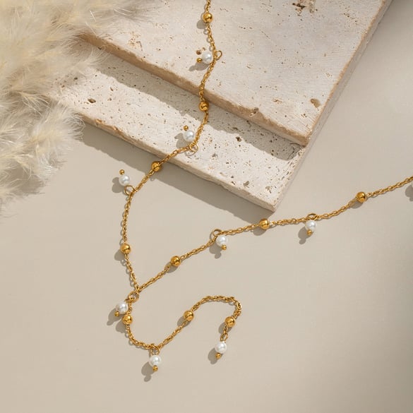 1 Piece Stainless Steel Gold Color Pearl Beaded Necklace