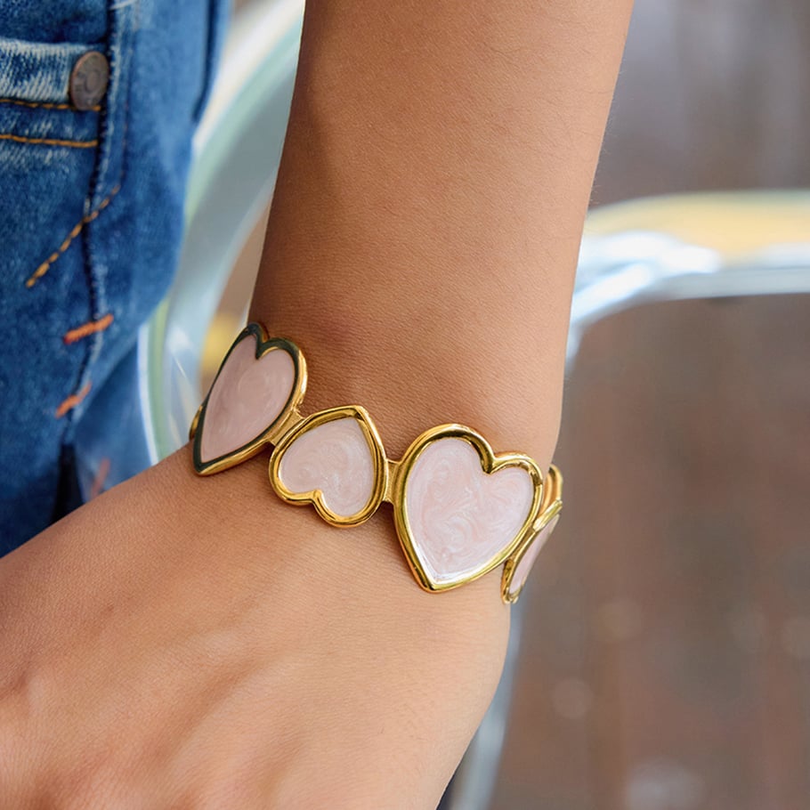 1 Piece Romantic Series Pink Heart Stainless Steel Gold Color Women's Bangles Picture5