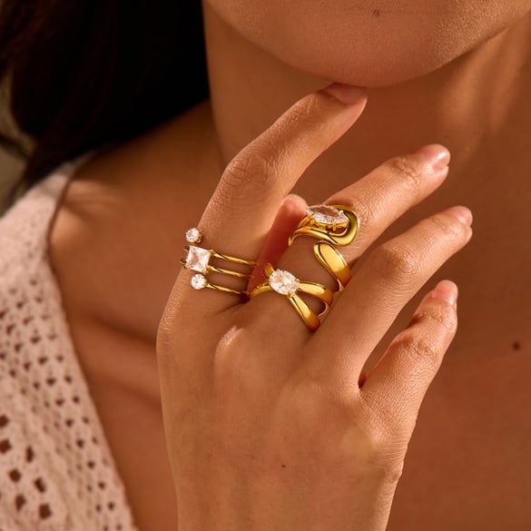 1 Pair Simple Series Elegant Geometric Stainless Steel Women's Adjustable Rings