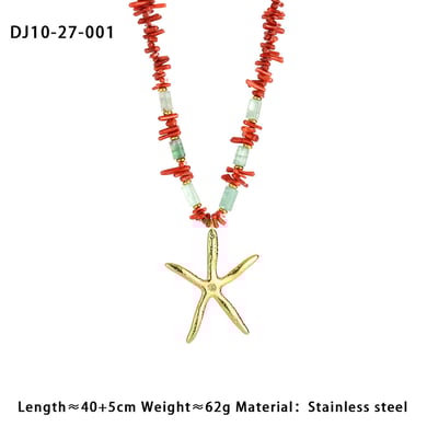 1 pezzo di collana con ciondolo a forma di stella in acciaio inossidabile color oro con pietra naturale da donna h5 Immagine2