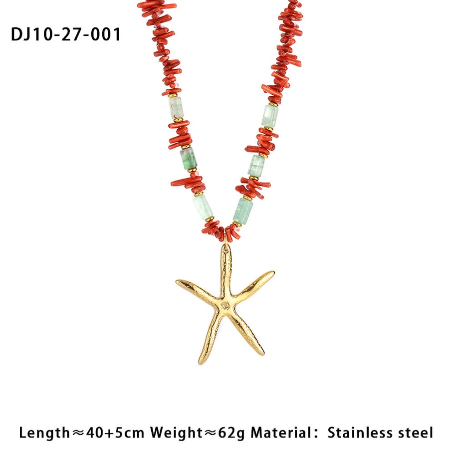 1 pezzo di collana con ciondolo a forma di stella in acciaio inossidabile color oro con pietra naturale da donna Immagine2