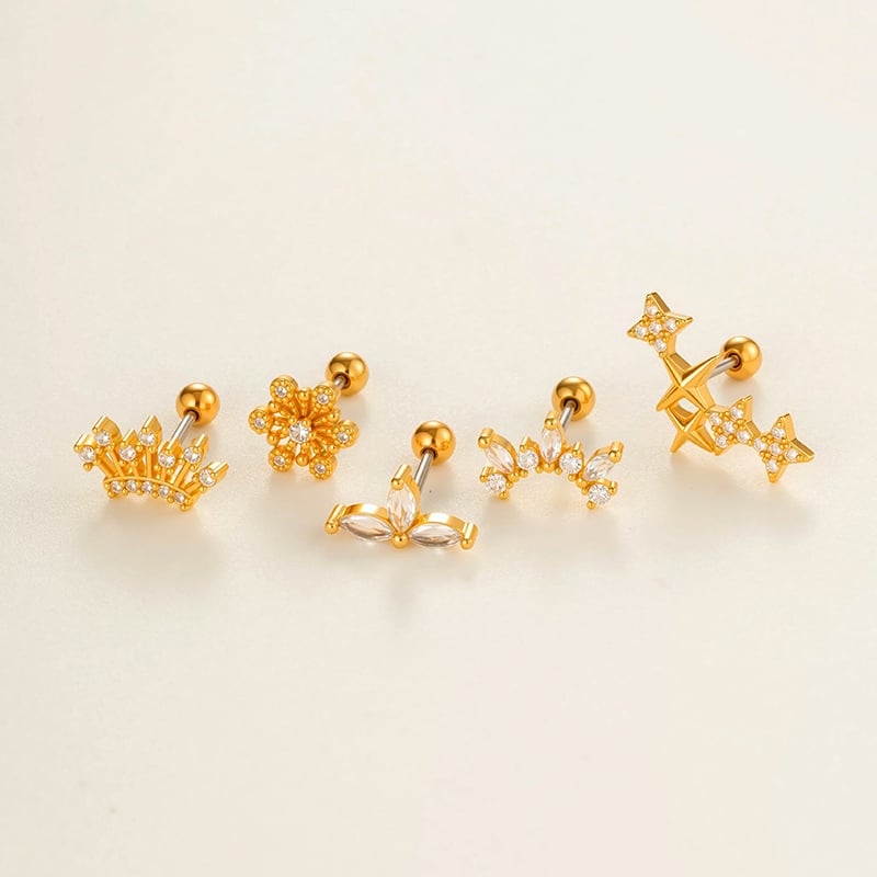 1 Piece Star Copper Gold Color Zircon Women's Piercings Earrings Picture4