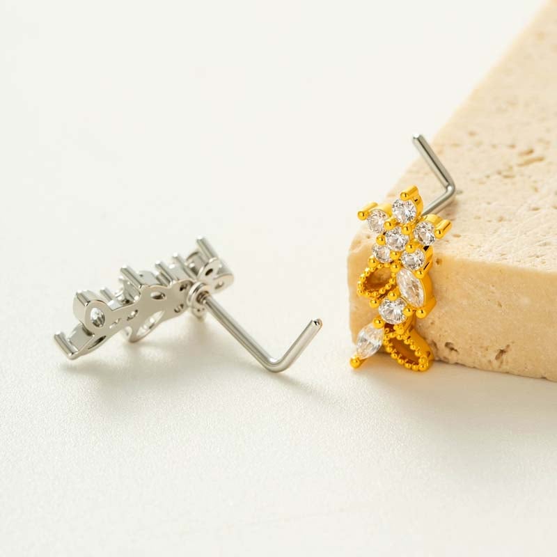 1 pièce de clou de nez en forme de fleur en cuivre doré et zircon pour femme Image3