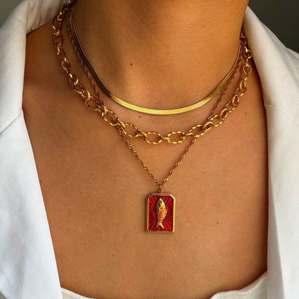 1 Piece Fish Stainless Steel Gold Color Pendant Necklace 2