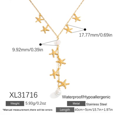 1 Piece Starfish Stainless Steel Gold Color Pendant Necklace h5 Picture2