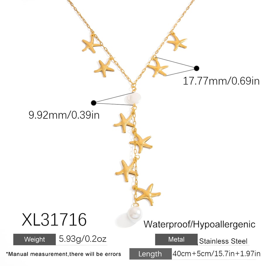 1 Piece Starfish Stainless Steel Gold Color Pendant Necklace Picture2