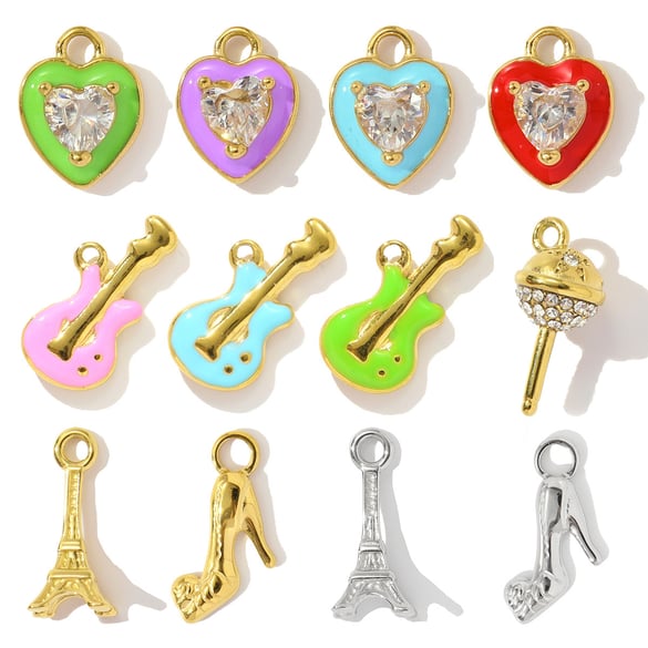 1 Piece Romantic Series DIY Heart Stainless Steel Gold Color Women's Pendants 2