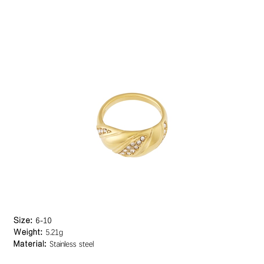 1 Piece Luxurious Series Elegant Twist Stainless Steel Gold Color Women's Gemstone Rings h5Picture2