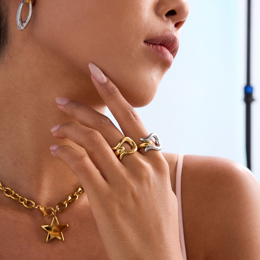 1 Piece Modern Series Personality Geometric Stainless Steel Gold Color Minimalist Rings h5Picture4