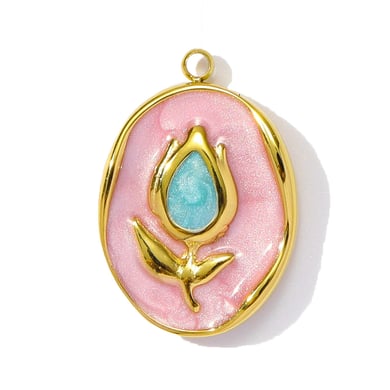 1 pieza de lujosa serie DIY de flores de acero inoxidable color dorado para mujer h5 