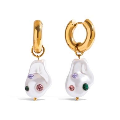 1 paire de boucles d&#39;oreilles pendantes asymétriques colorées en acier inoxydable couleur or pour femme h5 