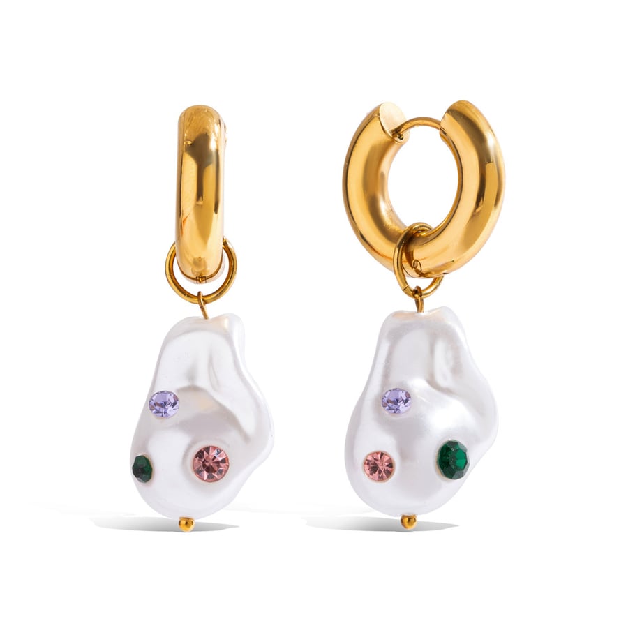 1 paire de boucles d&#39;oreilles pendantes asymétriques colorées en acier inoxydable couleur or pour femme 