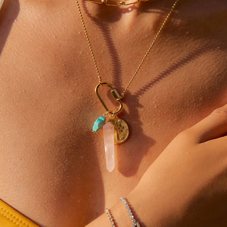 1 pezzo di collana con ciondolo da donna in acciaio inossidabile color oro con pietra naturale irregolare Immagine6