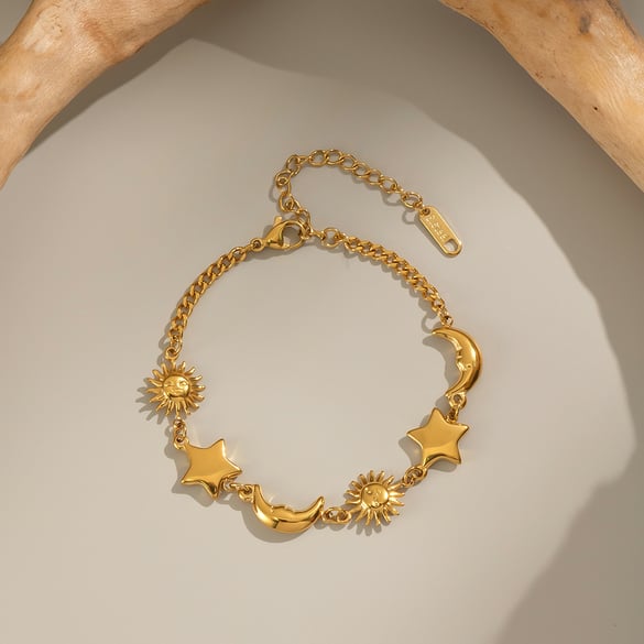 1 Piece Moon Stainless Steel Gold Color Charm Bracelet 2