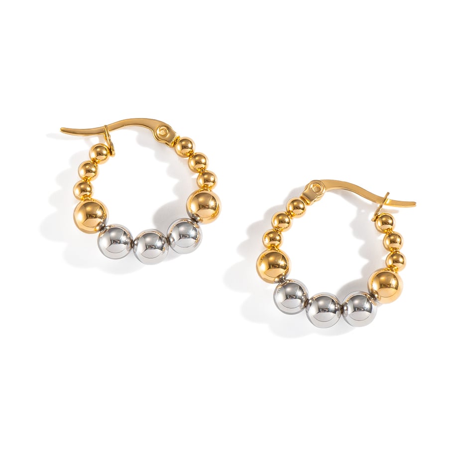 1 Pair Stainless Steel Mixed Color Beaded Hoop Earrings h5Picture5