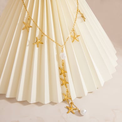1 Piece Starfish Stainless Steel Gold Color Pendant Necklace h5 Picture5