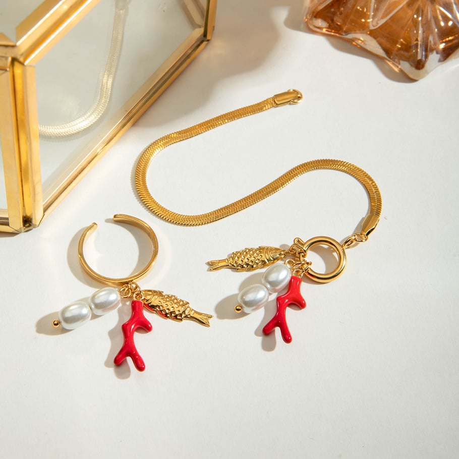 1 stuk luxe serie vakantie schelp roestvrij staal goudkleurige statement ringen h5Afbeelding3