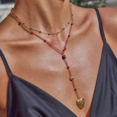 Collier multicouches sophistiqué en acier inoxydable doré pour femme, 1 pièce, motif cœur h5 Image3