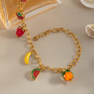 1 pezzo di collana con ciondolo in acciaio inossidabile color oro con frutta dolce h5 Immagine4