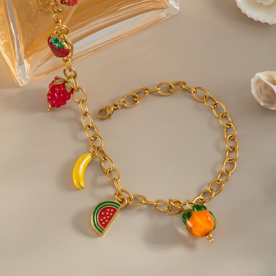 1 pezzo di collana con ciondolo in acciaio inossidabile color oro con frutta dolce Immagine4