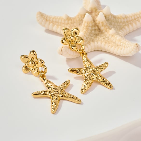 1 Pair Starfish Shape Stainless Steel Gold Color Women's Drop Earrings