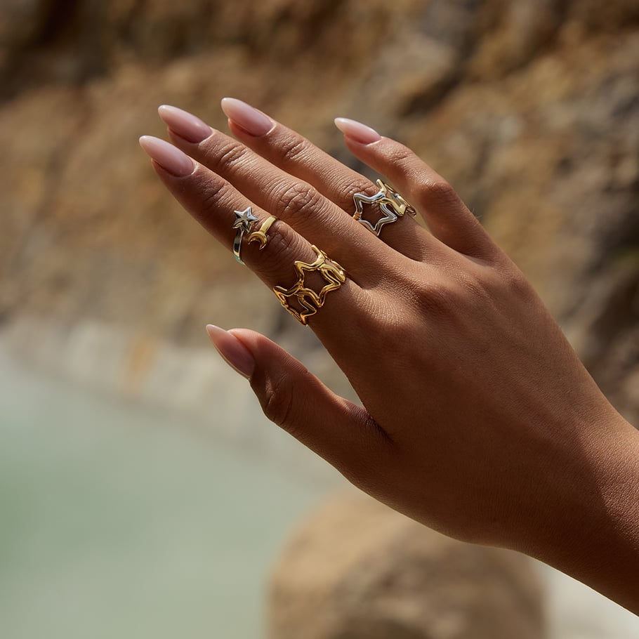 1 Piece Classic Star Stainless Steel Gold Color Statement Rings h5Picture4