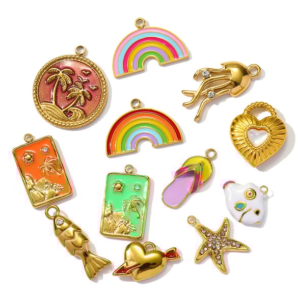 1 Piece DIY Coconut Palm Stainless Steel Gold Color Women's Pendants 2