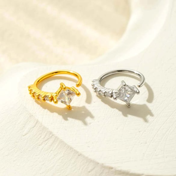 1 Piece Square Copper Gold Color Zircon Women's Nose Stud 2