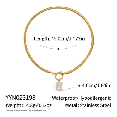 1 Piece Stainless Steel Gold Color Pearl Pendant Necklace h5 