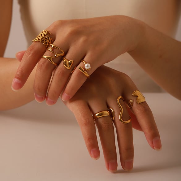 1 Piece Stainless Steel Gold Color Adjustable Ring