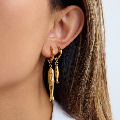 1 paire de boucles d&#39;oreilles créoles en acier inoxydable doré pour femme, motif poisson d&#39;été h5 Image2