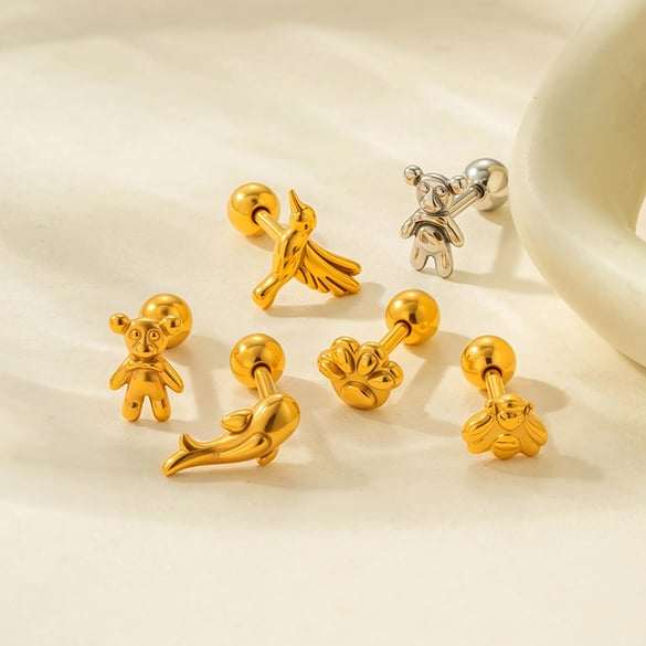 1 pezzo di orecchini piercing in acciaio inossidabile color oro 2