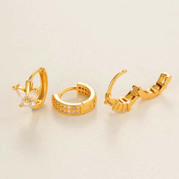 Boucles d&#39;oreilles créoles rectangulaires exquises en cuivre doré et zircon pour femme 2