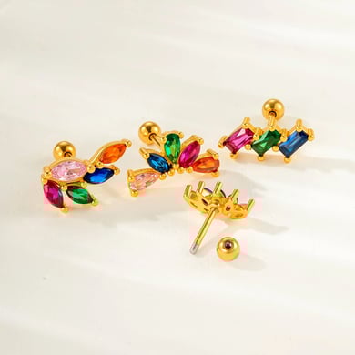 1 par de pendientes de botón de acero de titanio con diseño de flor clásica de serie simple, sin chapado, con circonitas para mujer h5 Imagen3