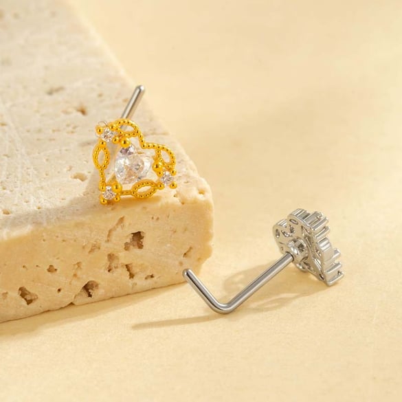 1 Piece Copper Gold Color Zircon  Nose Stud 2