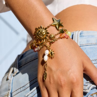 1 Stück polychrome Perlen Edelstahl Gold Farbe Damen Charm Armbänder h5 Bild4