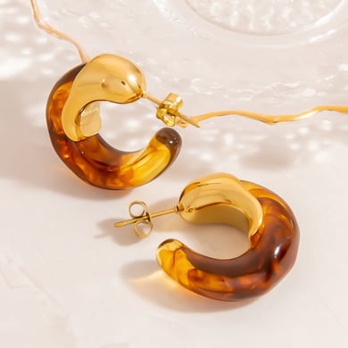 Orecchini a bottone da donna in acrilico color oro, geometrici casual, semplici, serie h5 Immagine5