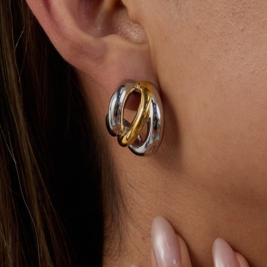 1 Pair Simple Series Twist Stainless Steel Gold Color Women's Hoop Earrings h5Picture3
