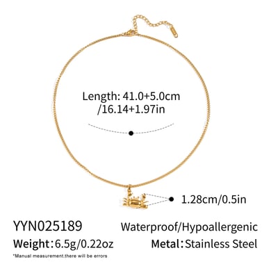 Collana con ciondolo a forma di granchio in acciaio inossidabile color oro, 1 pezzo h5 