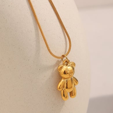 Solid-color Cute Bear Pendant  Women’Necklace h5 Picture2