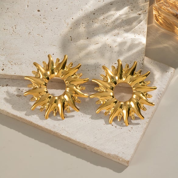 1 Pair Sun Stainless Steel Gold Color Stud Earrings 2