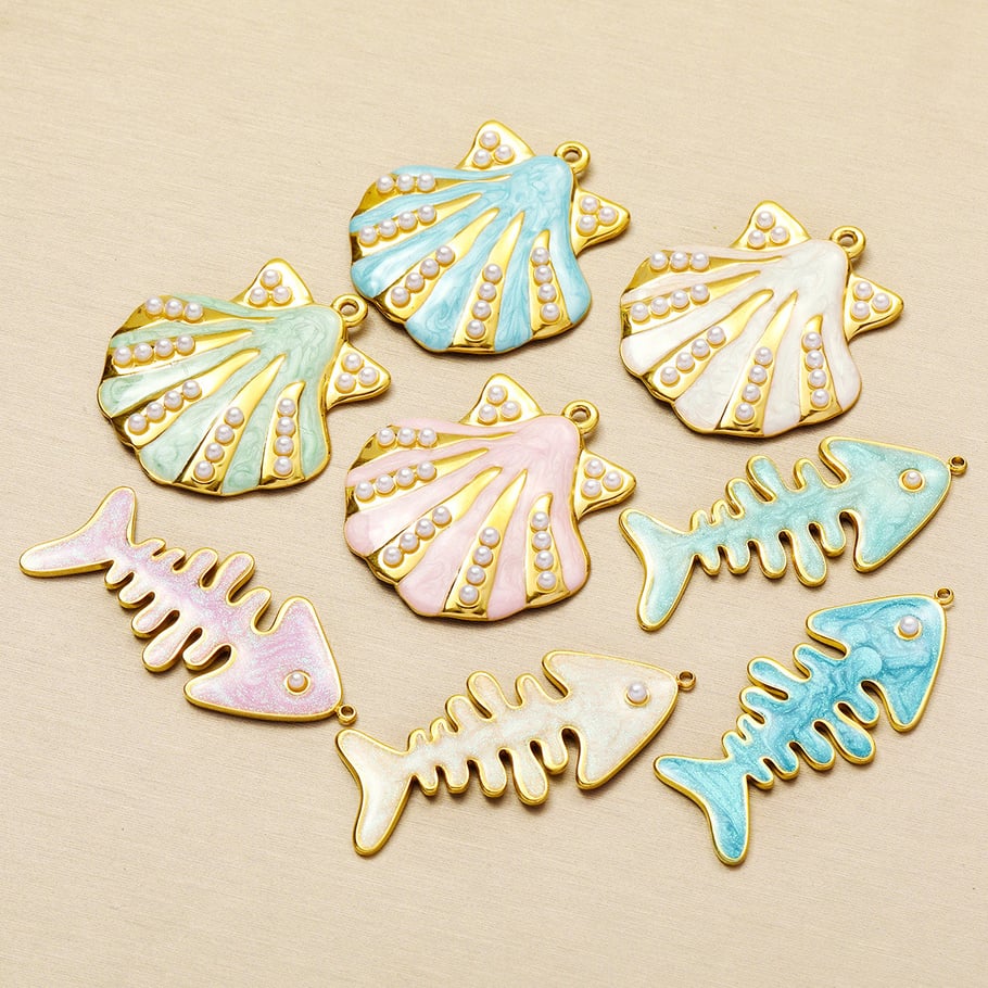 1 pieza de colgantes de acero inoxidable dorados con conchas de la serie romántica DIY para mujer Imagen5