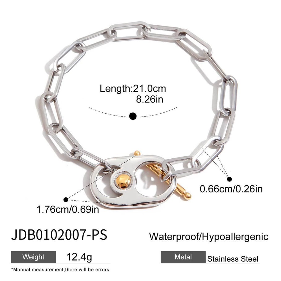 1 Stück moderne ovale Damen-Kettenarmbänder aus Edelstahl in Goldfarbe Bild2