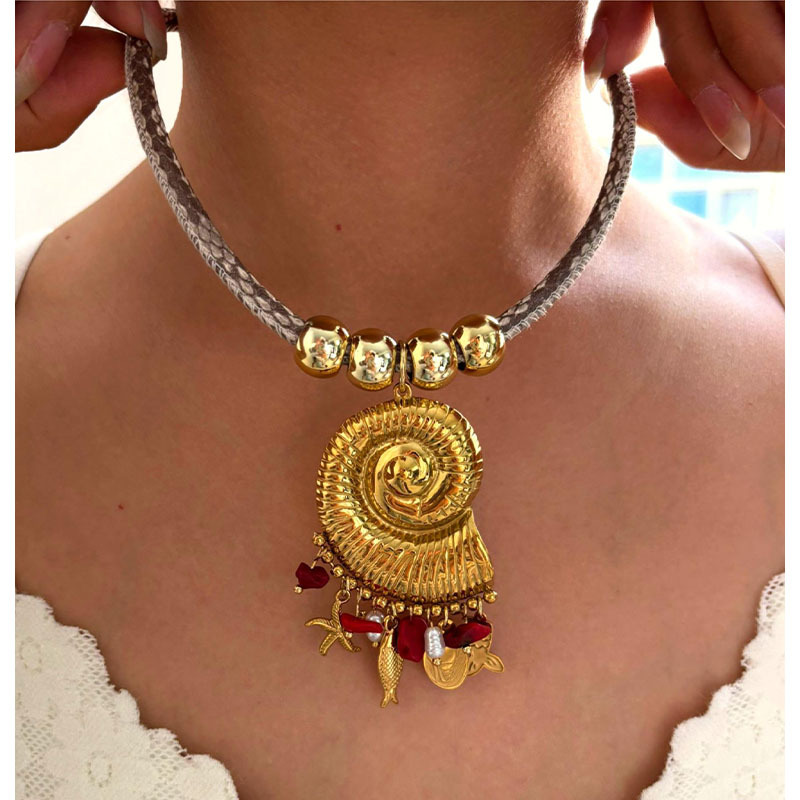 1 Piece Whelk Stainless Steel Gold Color Pendant Necklace h5Picture3